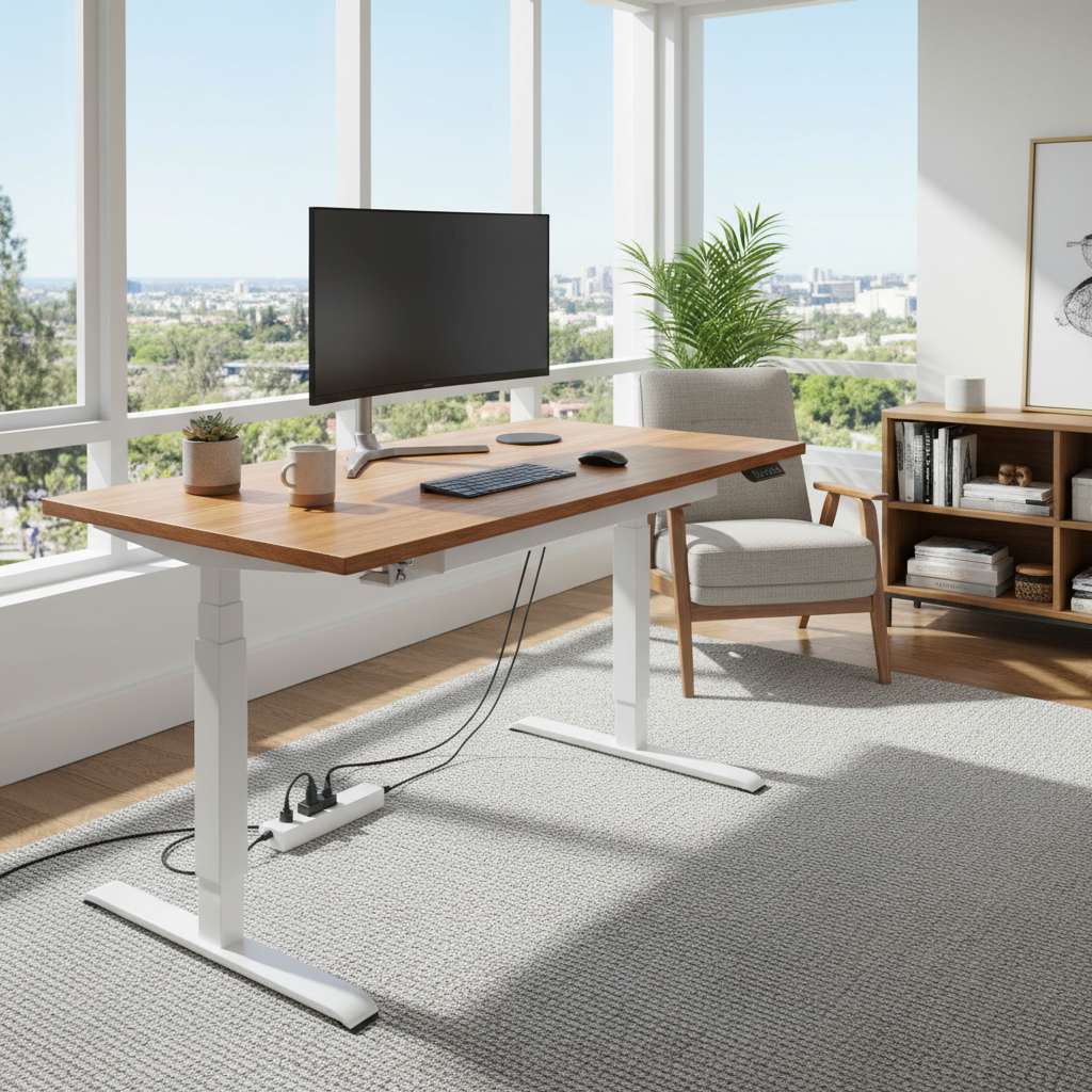Escritorio elevable eléctrico con tope de madera