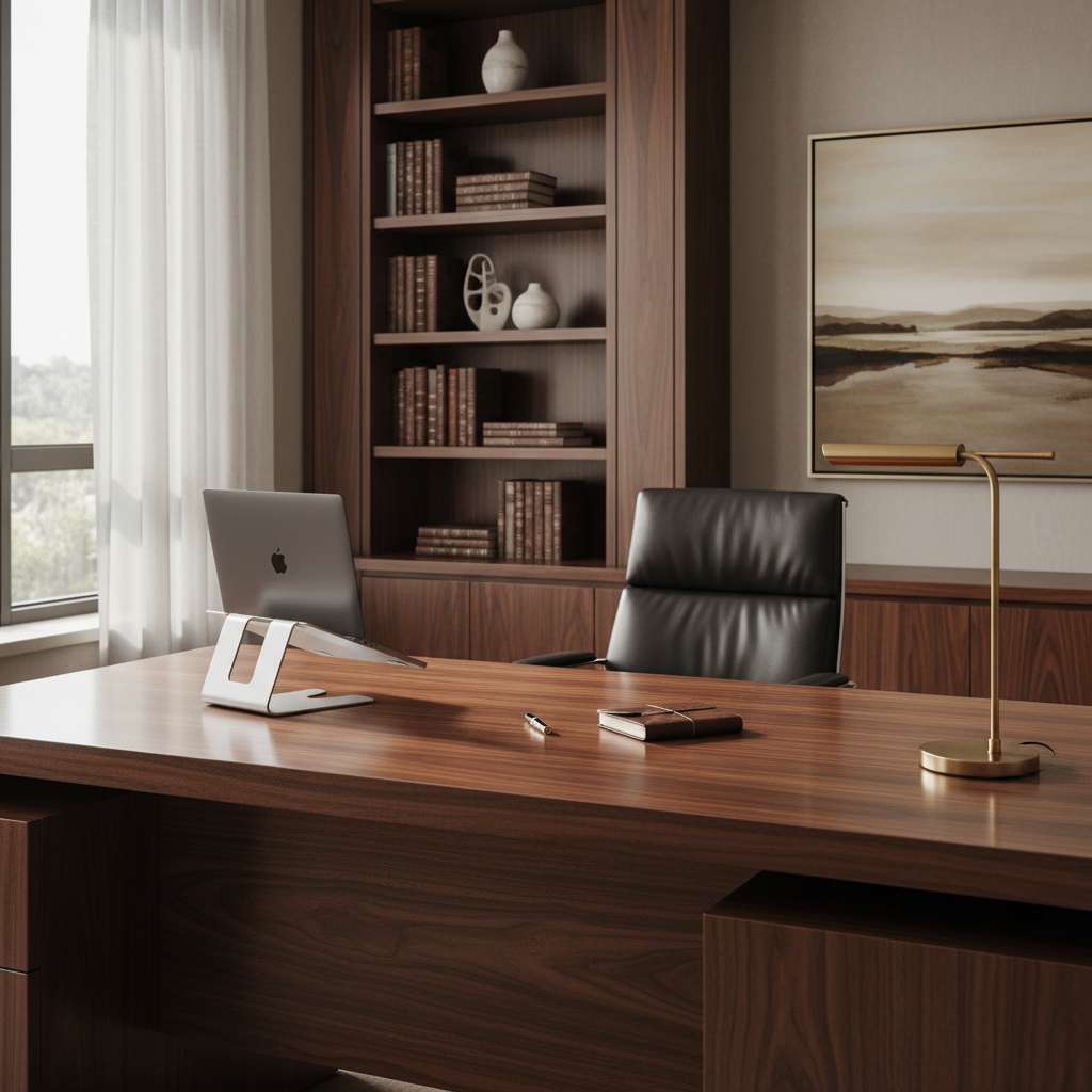 Oficina ejecutiva privada con muebles de madera premium